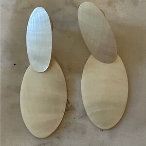 Vintage Pierced Earrings Minimalist 1950s Ivory Lucite Oval Dangle